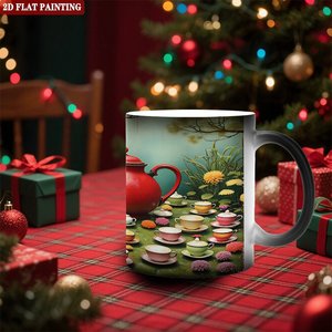 Mug en céramique noir givré de 11 oz sensible à la chaleur avec motif Jardin de Thé pour sublimation - Product Image 2