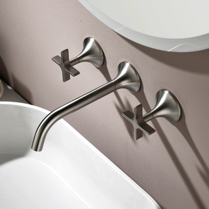Robinet de salle de bain mural de luxe encastré, moderne et simple, en nickel brossé gris anthracite, à trois trous, <span class=keywords><strong>avec</strong></span> double poignée et valve en céramique - Product Image 6