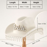 Chapeau de cowboy en feutre blanc en gros avec franges de perles BRIDE pour enterrement de vie de jeune fille, mariage, fête, pour adultes