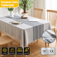 Nappe en lin européen Aodu, rayures grises, imperméable, bordure à franges, décoration de table moderne pour salle à manger, vente en gros, usine