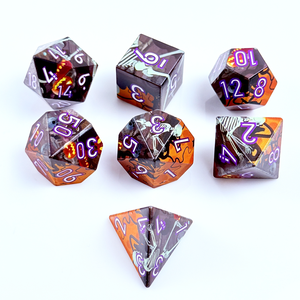 Ensemble de dés de jeu polyédriques <span class=keywords><strong>DND</strong></span> à bords tranchants en résine imprimée <span class=keywords><strong>squelette</strong></span> d'Halloween, personnalisé en usine, 7 pièces, accessoires de jeu de rôle de table - Product Image 6