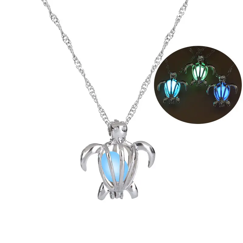 Wish/Amzon/Ebay Christmas Gifts Women Glow In the Dark Cage Necklace Turtle Pendant Chain