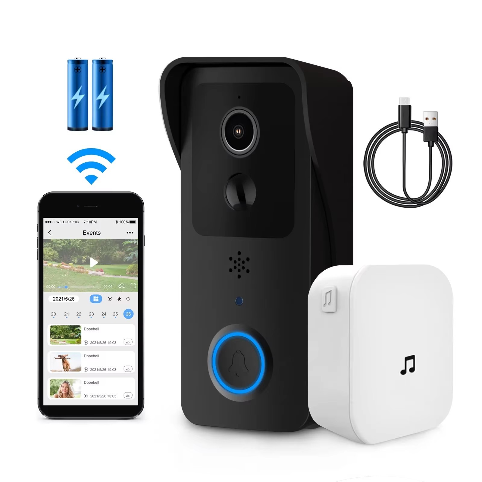 Tuya T32 Smart Video Doorbell Camera with Wireless Chime, Dual-Band 2.4GHz/5GHz WiFi, IP65 Waterproof, HD Night Vision, Two-Way Audio & Smart Life App