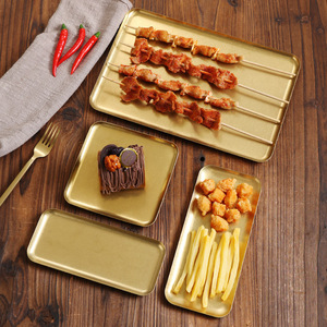 Vintage Gold Stainless Steel Rectangular Tray Distressed Industrial Style Serving Tray For Barbecue Hot Pot Grilling Tableware - Product Image 2