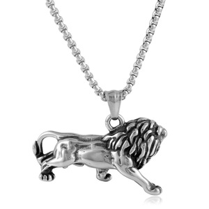Yunnique – collier avec pendentif Lion en acier inoxydable pour hommes, chaîne avec breloque animale en argent, design de perle carrée 3.0x60cm - Product Image 2