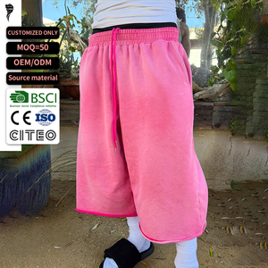 OEM Custom Men's StreetWear <b>3</b>/<b>4</b> Baggy Sweat <b>Shorts</b> Cotton Elastic Waist Pink Sweat <b>Shorts</b> - Product Image 1