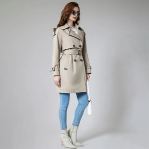 Véritable ODM/OEM Vente à chaud <span class=keywords><strong>Trench</strong></span> <span class=keywords><strong>beige</strong></span> personnalisé pour femmes Veste en cachemire pour filles Trenchs <span class=keywords><strong>mi</strong></span>-longs pour femmes - Product Image 6