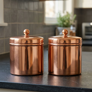Contenants de stockage alimentaire en cuivre, forme cylindrique, couvercles hermétiques, design moderne, ensemble empilable de 2 pour la conservation des épices de cuisine - Product Image 5