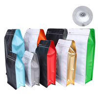 Sachet de café à fond plat avec logo personnalisé du fabricant, pochette pour grains de café avec valve et fermeture éclair, emballage pour poudre de thé