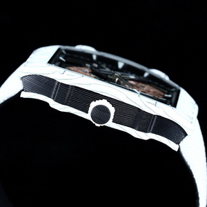 High End Mens Automatic <b>Watch</b> White Carbon Tonneau Case with Rose Gold Skeleton Movement - Product Image 5