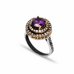 Ottoman Round Design Amethyst <b>CZ</b> Zircon Stone Geometricd Shape Popular Charm Model Wholesale Authentic Silver <b>Ring</b> - Product Image 2