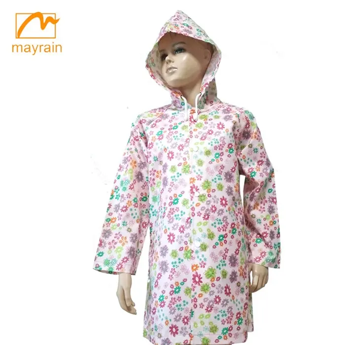 Impermeável do poliéster crianças chuva casaco impermeável windproof flor impressão meninas raincoat