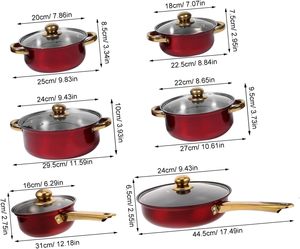 Juego de ollas y sartenes antiadherentes rojas con tapa de vidrio y mango de acero inoxidable para cocina doméstica - Product Image 4