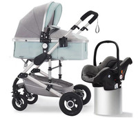 Poussette Bébé Luxe Système de Voyage 3 en 1 avec Nacelle Nouveau-Né Grande Hauteur et Siège Auto