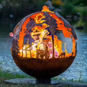 Pozo de fuego de acero Corten para interior/exterior creativo con diseño de esfera rústica Características de jardín para calefacción de combustible de carbón y leña - Product Image 2