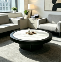 Table basse ronde en panneau de qualité E1, base cylindrique complète, OEM ODM personnalisé pour la vente en gros, mobilier résidentiel et contractuel