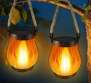 22 светодиодных USB-C перезаряжаемых водонепроницаемых садовых светильников с двумя режимами работы, имитирующих мерцающий пламя, на солнечных батареях, подвесные фонари для улицы - Product Image 6