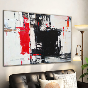 Vente en gros d'œuvres d'art personnalisées pour hôtels <span class=keywords><strong>noir</strong></span> <span class=keywords><strong>blanc</strong></span> abstrait toile Art mural <span class=keywords><strong>rouge</strong></span> accent dynamique atmosphère luxe espace décor huile - Product Image 1