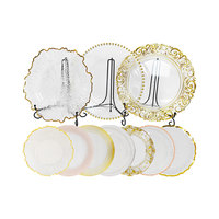 Assiettes de présentation en plastique transparentes à bord doré, sélectionnables, pour décoration de fêtes, événements et mariages