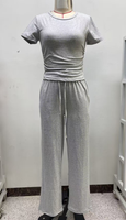 Ensemble 2 pièces décontracté pour femme GX24043, t-shirt à manches courtes et col rond et pantalon, collection printemps-automne