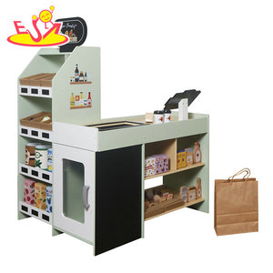 Mini ensemble de jeu de supermarché en bois en vert menthe-Épicerie de jeu pour enfants avec étagères et <span class=keywords><strong>caisse</strong></span> <span class=keywords><strong>enregistreuse</strong></span> W10A214D - Product Image 1