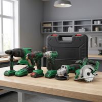 Ensemble d'outils sans fil vert et noir, kit d'outils électriques, perceuse, clé à chocs, meuleuse d'angle, scie, chargeur de batterie, coffret rigide, réparation à domicile