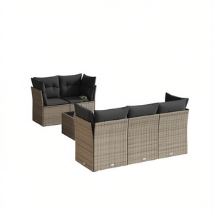 Garden <b>Sofa</b> <b>Set</b> Rattan Outdoor Furniture Cushioned Contemporary Design UV Resistant PE Wicker High Density Foam Black Cushions - Product Image 1