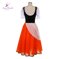 26060 Costume de danse long Giselle romantique noir blanc et orange pour Costumes de ballet de performance