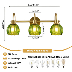 Applique Murale Rétro à 3 Têtes, Tulipe Verte, Abat-jour en Verre E26, Éclairage de Salle de Bain au-dessus du Miroir, Luminaire pour <span class=keywords><strong>Dressing</strong></span> et Hôtel - Product Image 2