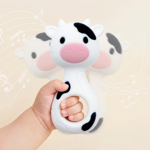 Custom Baby Teething Toys Giraffe <b>Cow</b> Animal Rattle Silicone Teether Soft Safe Chew Montessori Sensory Play for Toddler - Product Image 4