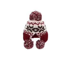 Gorros de Punto con Pompones y Diseño Festivo de Copos de Nieve Rojos y Blancos con Logotipo Personalizado - Product Image 3