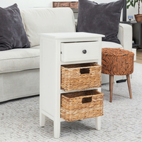 Grande table de chevet carrée en bois et rotin Japandi moderne avec tiroirs de rangement Table basse blanche beige pour la maison de style design