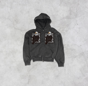 Custom Acid Wash <b>Hoodie</b> for <b>Men</b> Heavy <b>Work</b> Jacket with Worker Hood Vintage Faded Look Zippered Bleach Wash Sweatshirt - Product Image 4