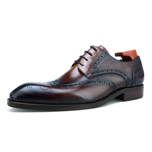 F64-DH25 nouveau Style fait à la main confortable en cuir véritable longue aile bloc affaires Derby chaussures pour hommes - Product Image 3