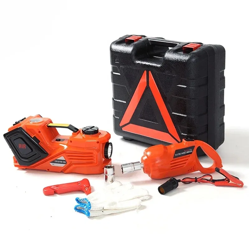 HF-045 12V 5T Electric Hydraulic Floor Jack Tire Inflator Pump and LED Flashlight 3 in 1 Set with Electric Impact Wrench