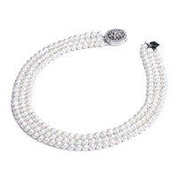 Collar de Perlas de Agua Dulce de Triple Hilera, Joyería para Mujer con Cierre de Circonita, Elegante, Clásico y Natural