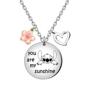 Collana con Ciondolo in Acciaio Inossidabile 'Stitch My Sunshine Heart' Inciso, con Catena in Bambù, Unisex Sportivo - Product Image 5