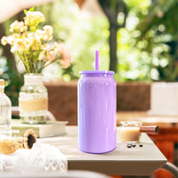 Gobelet Isotherme Sous Vide à Double Paroi en Acier Inoxydable Brillant SS304 de 16 oz, Tasse à Sublimation Couleur, Bocal Mason avec Couvercle et Paille en Plastique Couleur