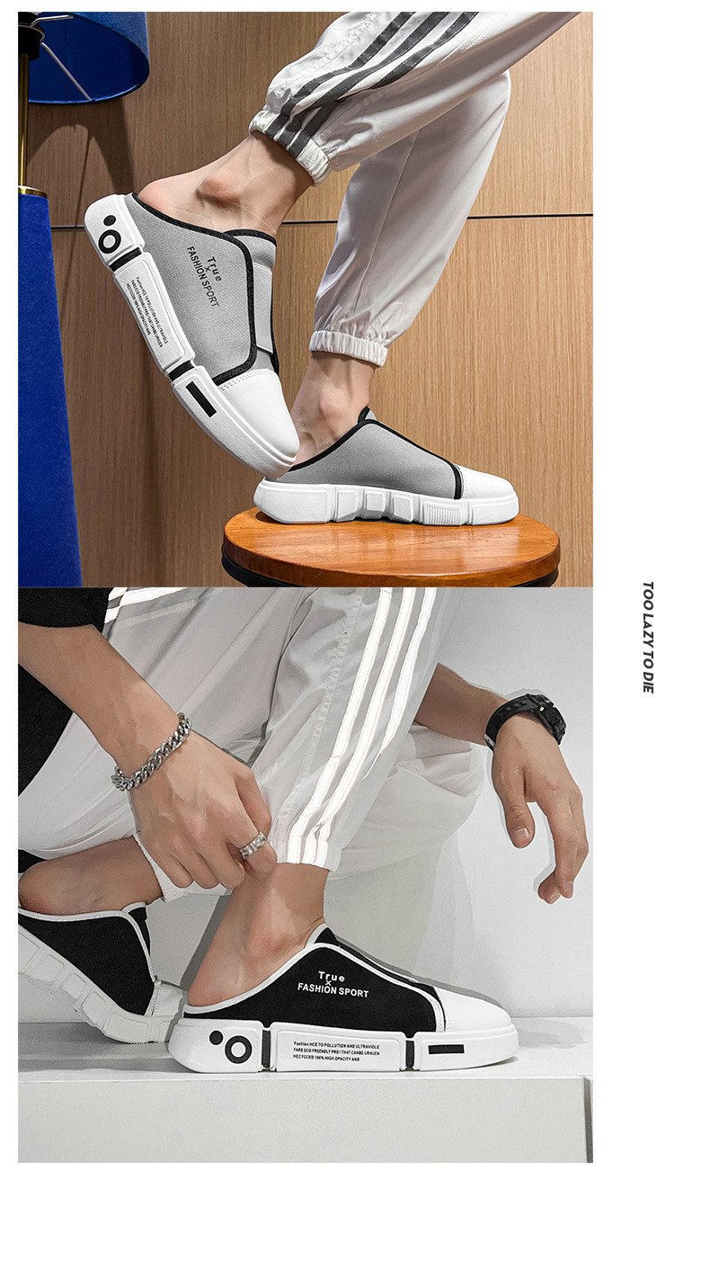 Fashion Close Toe Canvas Half Slipper Men's 2022 Summer Casual Shoes Lazy Slipper