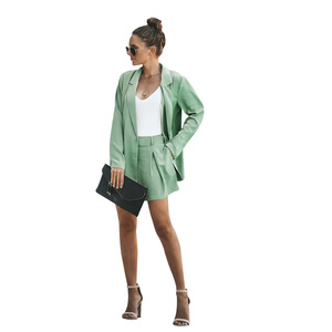 Giacca da <span class=keywords><strong>donna</strong></span> Shorts Set Logo personalizzato in due pezzi Plain tailleur Casual <span class=keywords><strong>abbigliamento</strong></span> <span class=keywords><strong>donna</strong></span> - Product Image 4