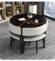 Ensemble de table à manger carrée moderne et écologique avec plateau en pierre frittée - 1 table et 4 chaises en cuir artificiel pour la maison, le restaurant, l'hôtel