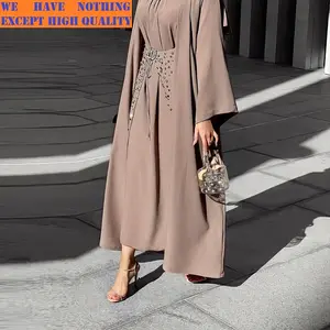 Hot Bán 3Pcs Dài Váy Thổ Nhĩ Kỳ Abayas Từ Dubai Dài Hồi Giáo Arabic Dresses Đối Với Phụ Nữ Thổ Nhĩ Kỳ Caftan Mở Abaya Hồi Giáo Quần Áo