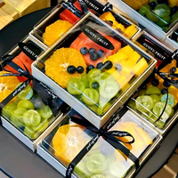 Boîte d'emballage carrée à 4 compartiments pour salade de fruits, plateau de fruits frais jetable, conteneur à emporter