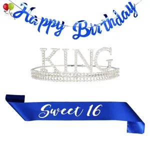 Blue Party King Sash and King's Crown Happy Birthday Banner Set Birthday Gifts for Boy Men Girl Women Birthday Party H0217