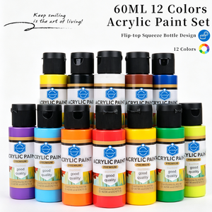 Juego de <span class=keywords><strong>pintura</strong></span> acrílica Keep Smiling, no tóxico, 12 colores, 60ml, venta al por mayor, <span class=keywords><strong>pintura</strong></span> acrílica de tubo de plástico de cobertura fuerte profesional - Product Image 2