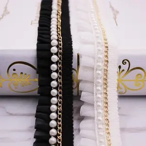 Großhandel Sarg bestickt Perlen band Goldkette Weiß Schwarz Trimmen Hochzeits dekoration Handgemachte Spitzen besatz