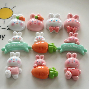 Dessin animé visage lumineux radis <span class=keywords><strong>lapin</strong></span> mignon bricolage <span class=keywords><strong>maison</strong></span> coque de téléphone couvre-chef accessoires Est 4 perles breloques en résine plastique - Product Image 3