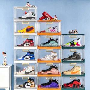 Şeffaf plastik istiflenebilir ayakkabı organizatörü katlanabilir eşya kutuları ayakkabı konteyner kutusu ayakkabı kutusu plastik