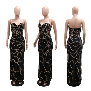 Abito da sera lungo da donna sexy con scollo a V senza spalline, per banchetti, feste, occasioni formali, abito da <span class=keywords><strong>hostess</strong></span> - Product Image 6