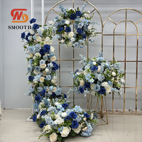 Guirlande florale artificielle SMS bleu poussière et blanc, roses en soie bleues, hortensias, orchidées pour la décoration de mariages, événements et fêtes